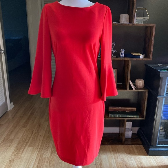 Calvin Klein Dresses & Skirts - - ❤️Red Calvin Klein Formal Bell Sleeve Dress❤️